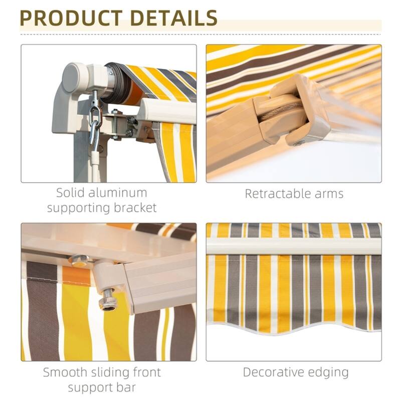 Yellow Grey Aluminum Steel Retractable Patio Awning with UV Protection and Crank Handle - 11.8' L x 9.8' W
