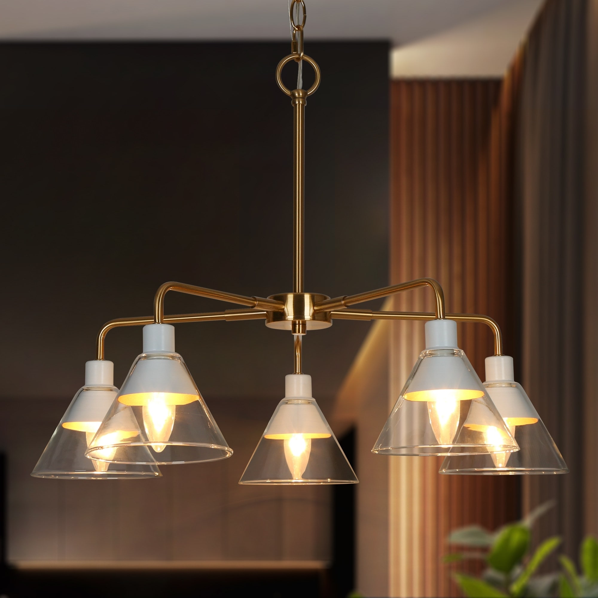 Seticy Modern Wagon Wheel Chandeliers with Accent White Gold Shaded Cone Glass for Dining Room - D 25" x H 21.5"