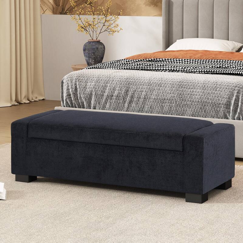 Rectangular Storage Ottoman - 50" Textured Fabric & Wood Base