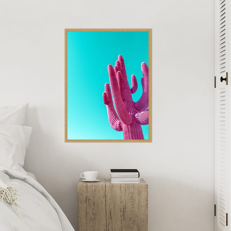Magenta Pink Saguaro by Tom Windeknecht Framed Canvas Wall Art Print - Sylvie Bright Gold