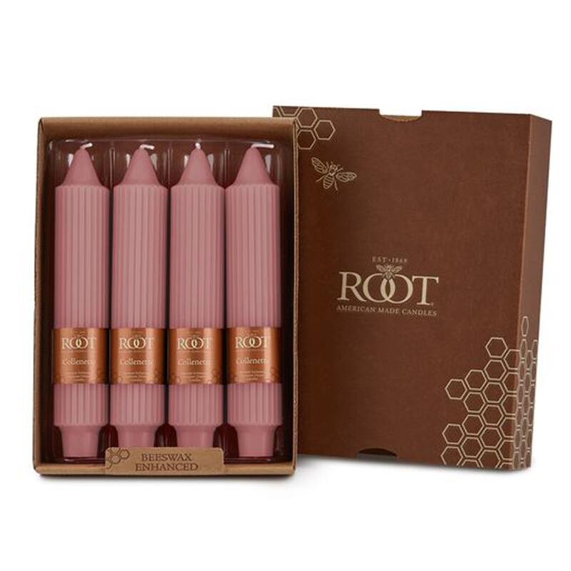 Root Unscented Grecian Collenette Taper Candles box of 4 - 7 X 1-1/4 - Dust Rose