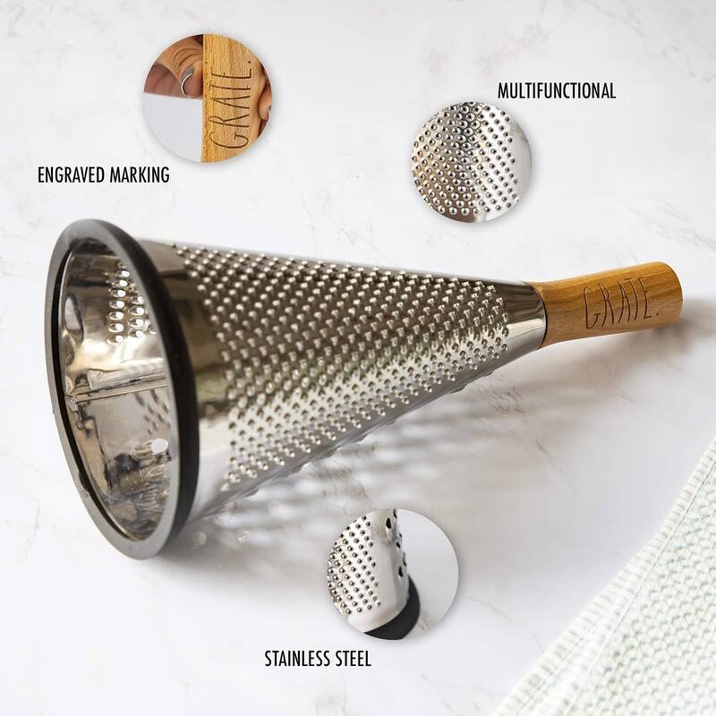 Rae Dunn Everyday Collection Multifunction Grater- Stainless Steel Grater and Zester for Cheese, Spices, Vegetables, Wood