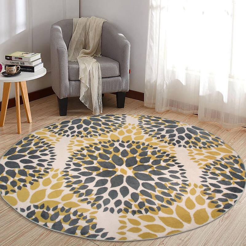 World Rug Gallery Modern Floral Circles Area Rug - 6'6" Round - Yellow - Runner/Round/Oval
