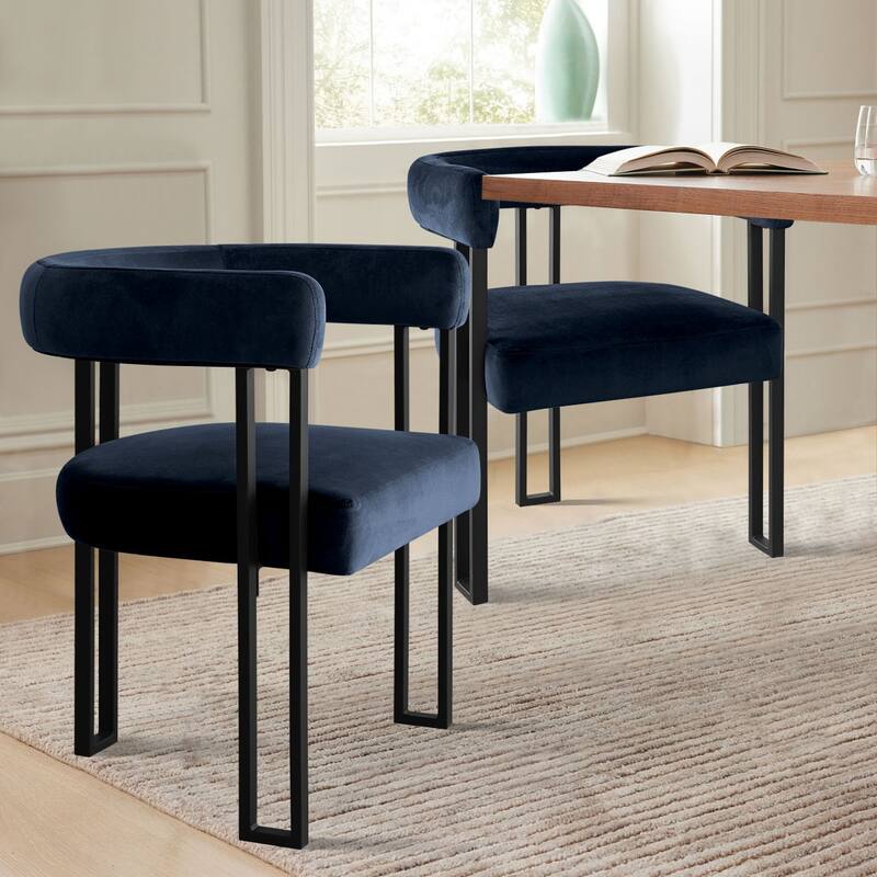 Modern Velvet Upholstered Dining Armchairs with Black Metal Legs (Set of 2/4/6)