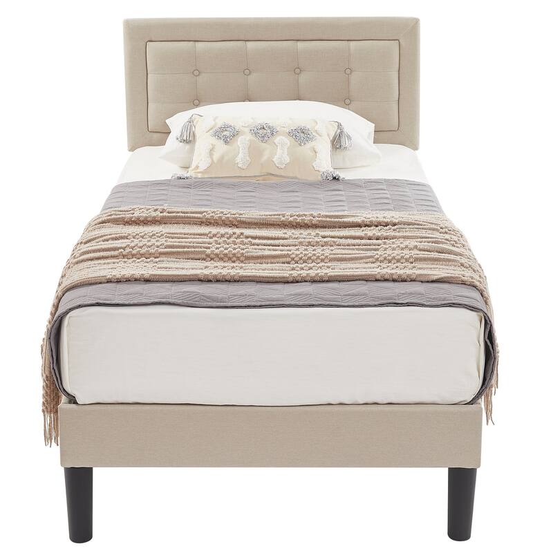 VECELO Bed Frame with Adjustable Headboard Upholstered Button Tufted Platform Bedframe with Wood Slats Support