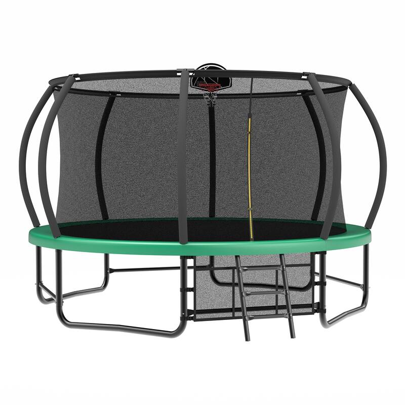 14FT Trampoline with Enclosure Recreational Trampolines with Ladder and AntiRust Coating, ASTM Approval Trampoline for Kids