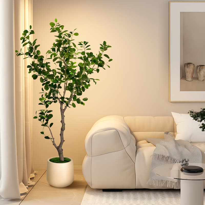 6 ft. Artificial East Ficus Tree in White Decor Pot - 31.5 in. W x 31.5 in. D x 72 in. H