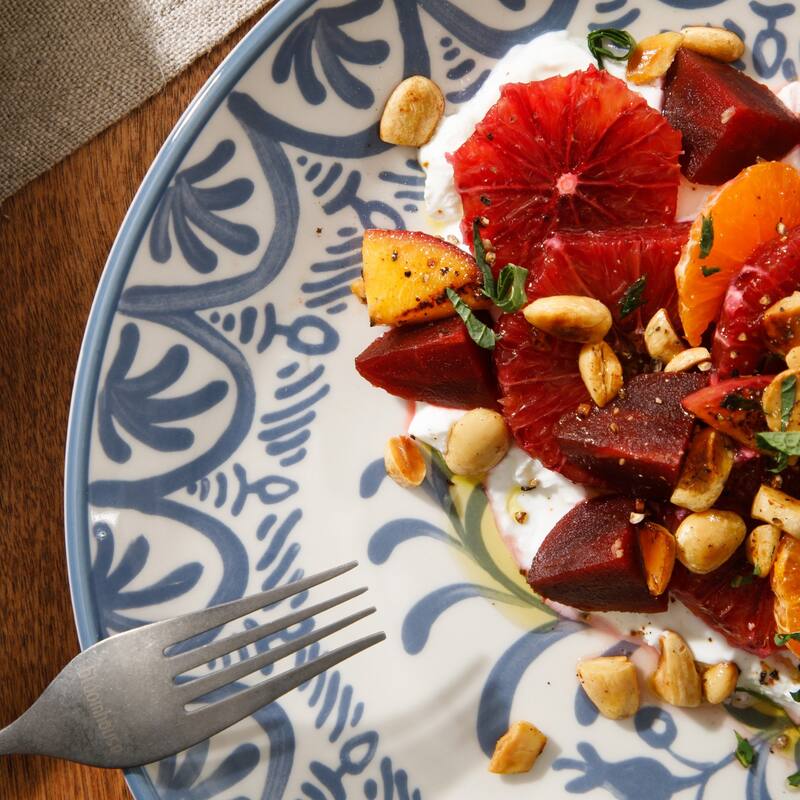 Bloomhouse - 2-Time Oprah's Favorite Things - Valencia Flor 4 Piece 10.75" Dinner Plate Set, Stoneware Floral Decal Design