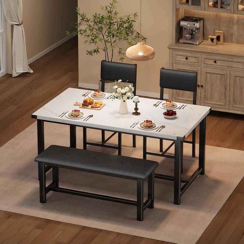 Dining Table Set for 4, Kitchen Table and 2 Upholstered Chairs with Bench