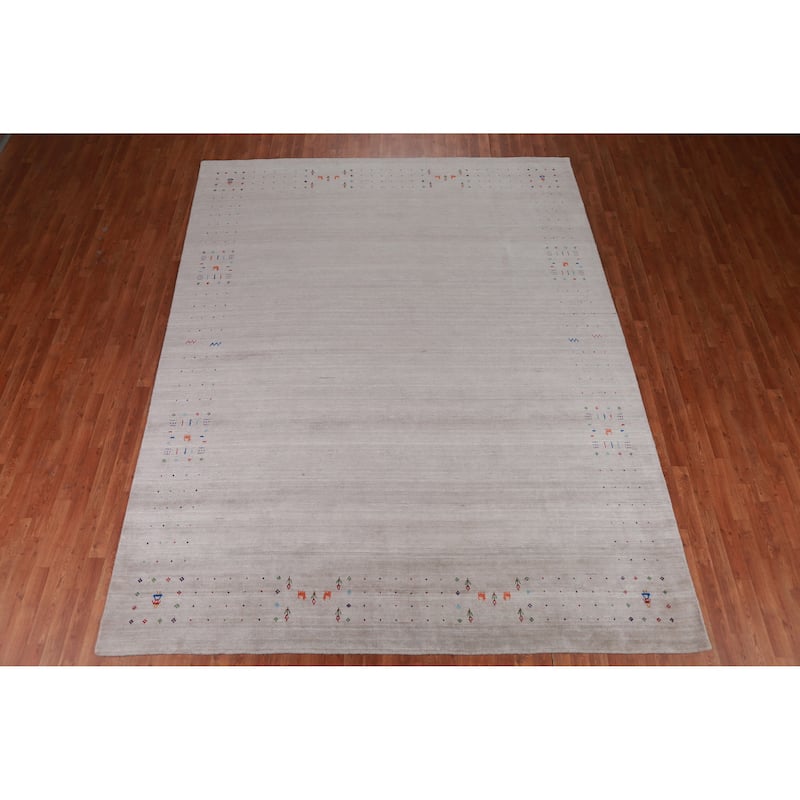 Gabbeh Indian Area Rug Handmade Beige Wool Carpet - 9'0" x 11'5"