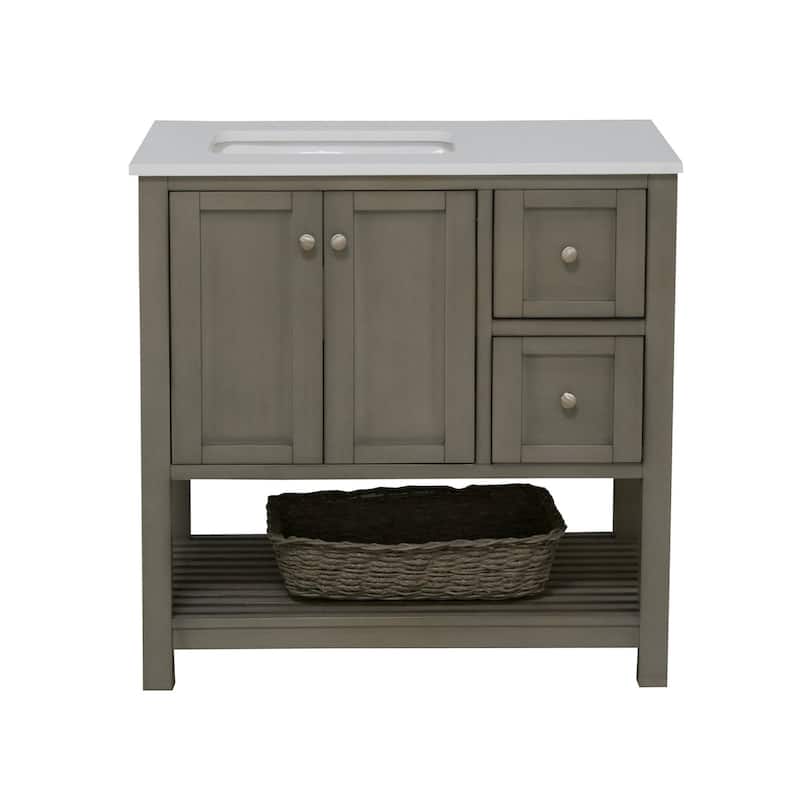 KitchenBathCollection Lakeshore 36" Bathroom Vanity with Engineered White Top