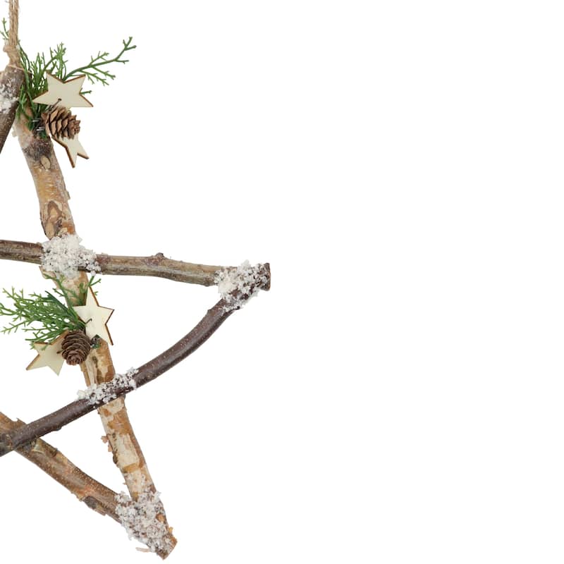 Frosted Pinecone Natural Wood Branch Christmas Star Wall Decor 13.75"