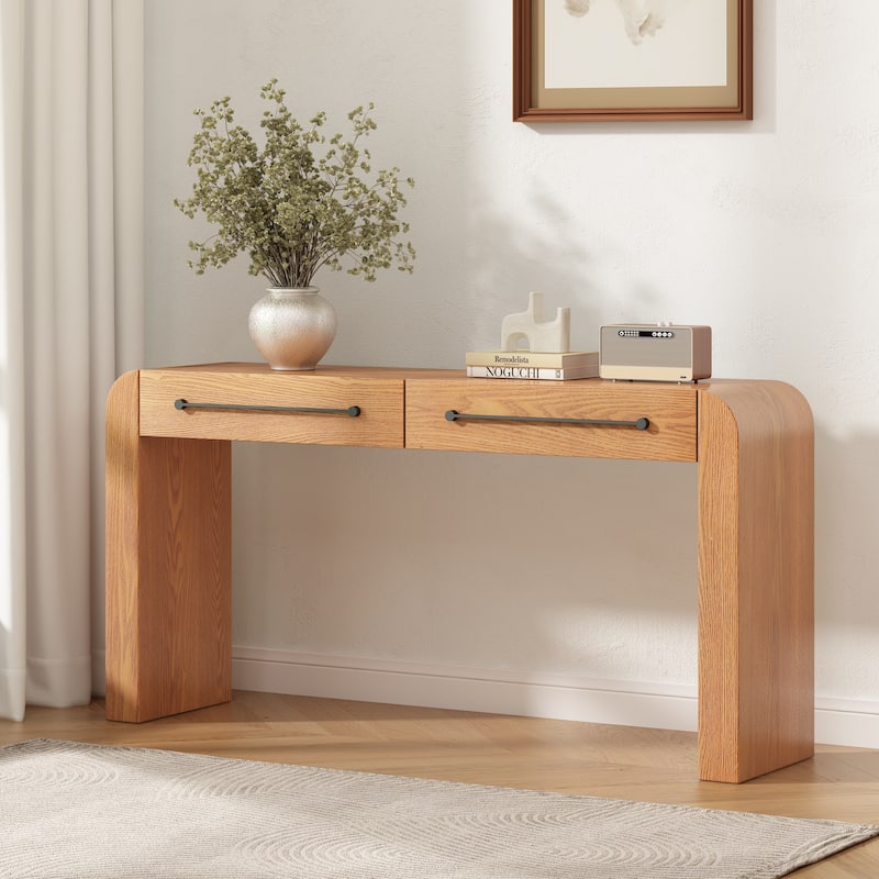 Christopher Knight Home - Astra Modern Ash Veneer Console Table with 2 Drawers and Metal Handles - Natural