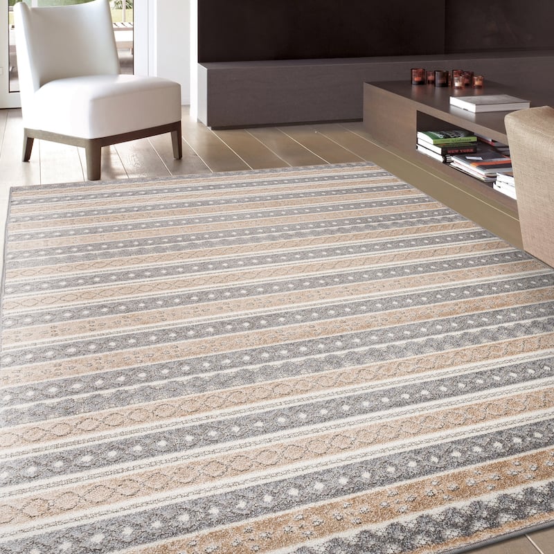World Rug Gallery Contemporary Geometric Stripe Indoor/Outdoor Area Rug