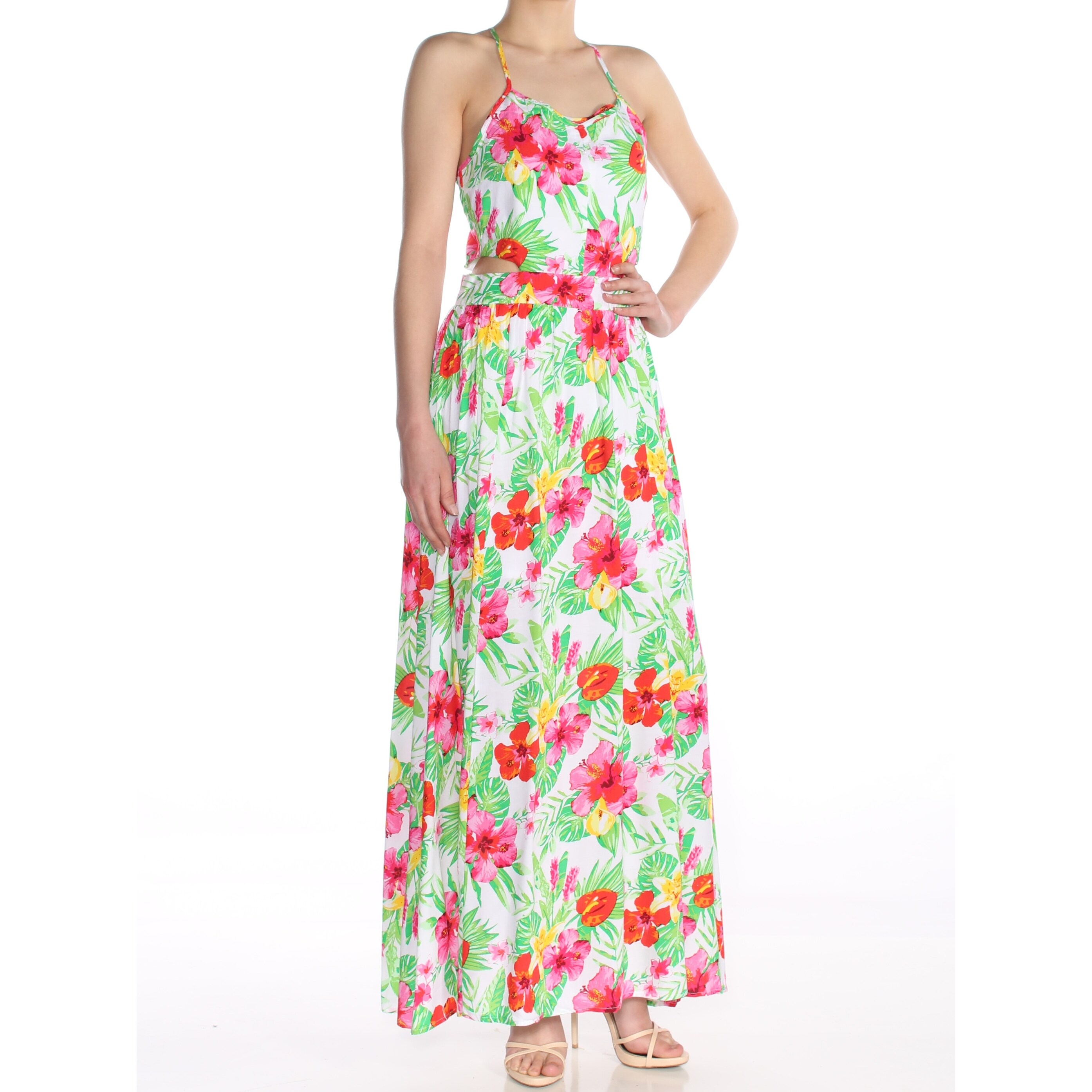 Shop The Edit Womens Green Floral Spaghetti Strap Square Neck Maxi