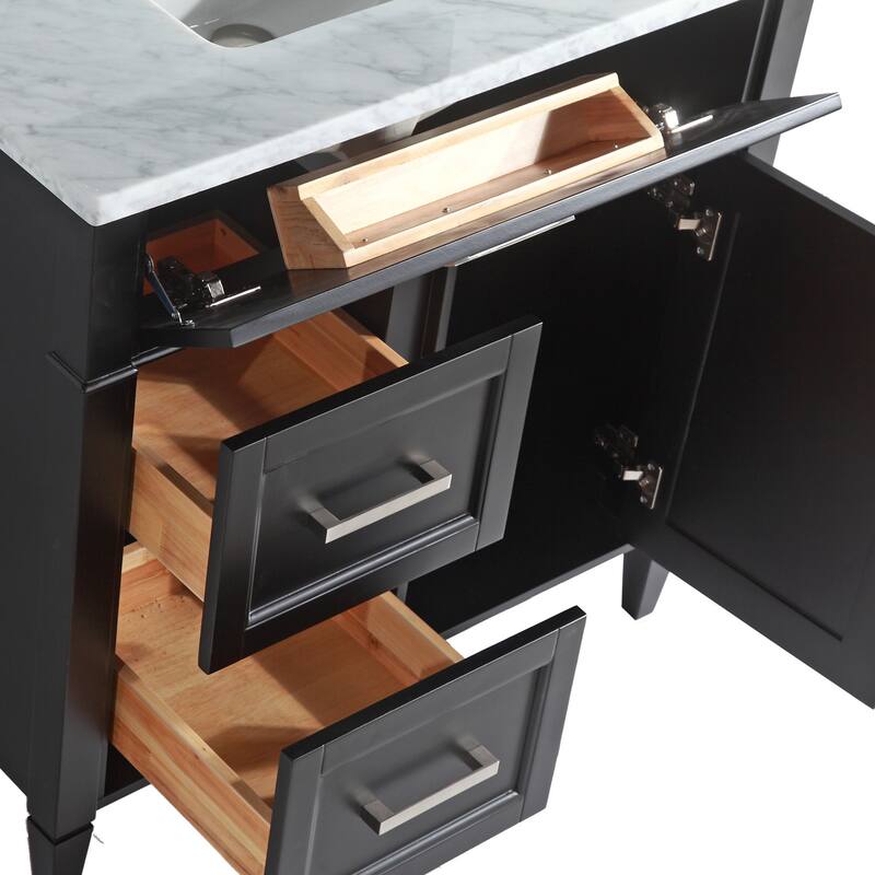 Vanity Art 36-Inch Single Sink Bathroom Vanity Set Carrara Marble Stone Top 3 Drawers 1 Shelf Undermount Sink with Free Mirror