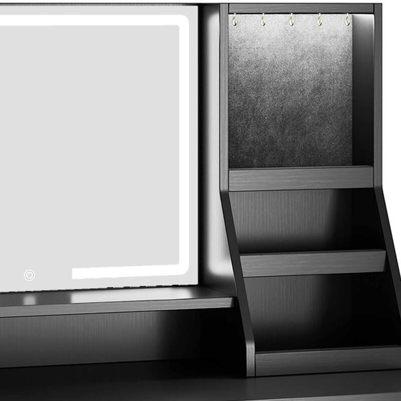 Moasis Makeup Vanity Desk with Mirror and Lights, Dressing Table with 2 Storage Drawers & Hairdryer Holder