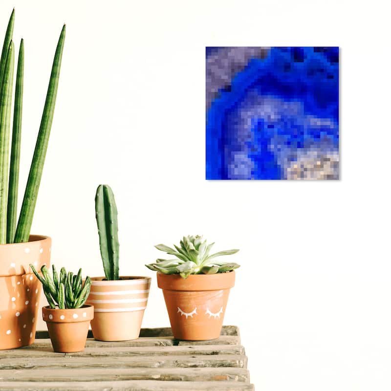 Wynwood Studio Canvas Abstract Agate Pixel Blue and Dark Blue Modern & Contemporary Wall Art Canvas Print - 12 x 12