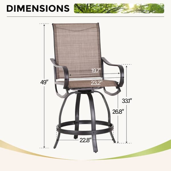 dimension image slide 1 of 2, MAISON ARTS 3/5-Piece Patio Bar Stool Set of Metal Coffee Table & Textilene Swivel High Bar Stools