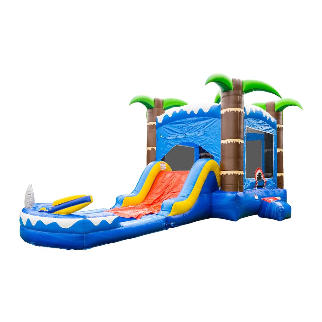 HeroKiddo 15' Ocean Shark Commercial Grade Inflatable Water Slide with Detachable Splash Pool & Air Blower for Kids and Adult