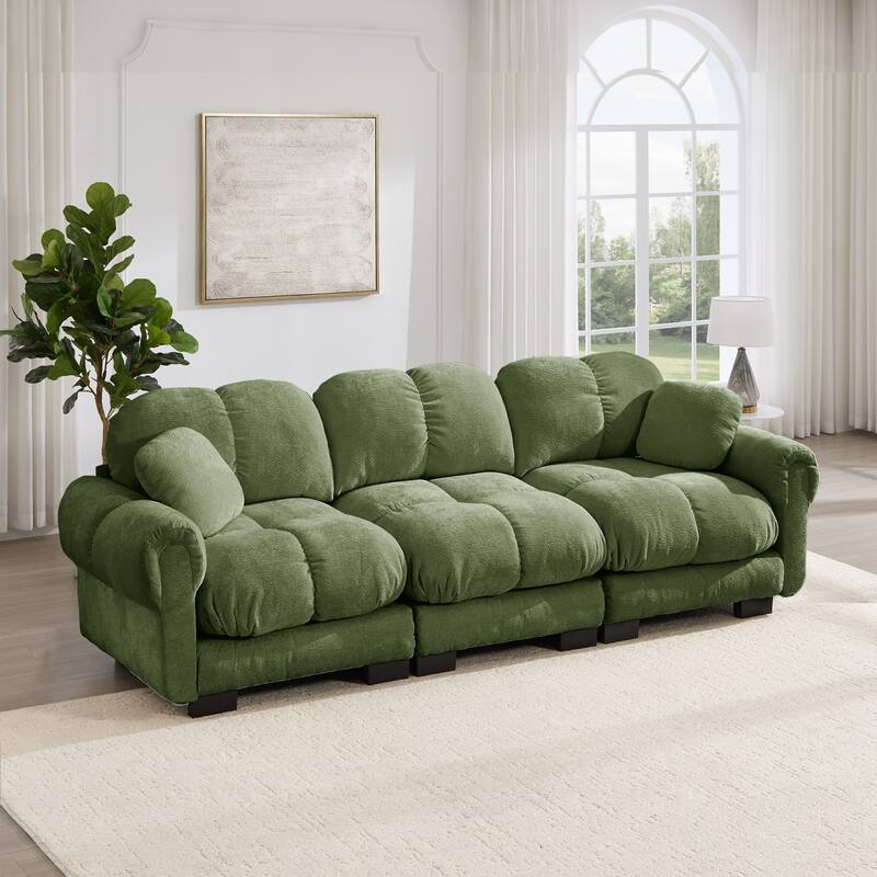 103.9" Modular Chenille Sectional Sofa with Pillows and Quilted Cushions