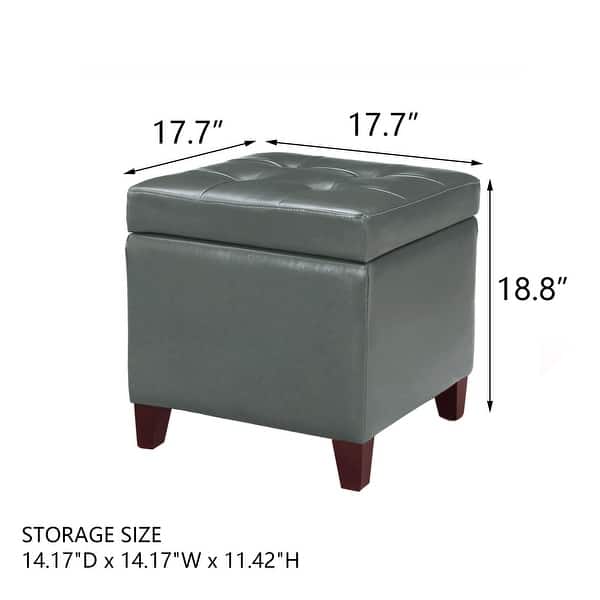 dimension image slide 14 of 15, Adeco Bonded Leather Storage Ottoman Square Tufted Cube Footstool