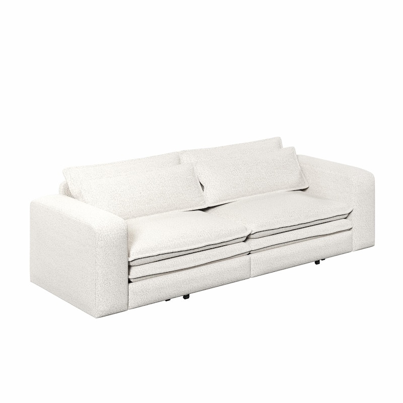 93" Convertible Sleeper Sofa Bed with Chaise Lounge, 3-in-1 Pull Out Sofa Couch, Teddy Fabric Loveseat Sofa w/ 2 Lumbar Pillows