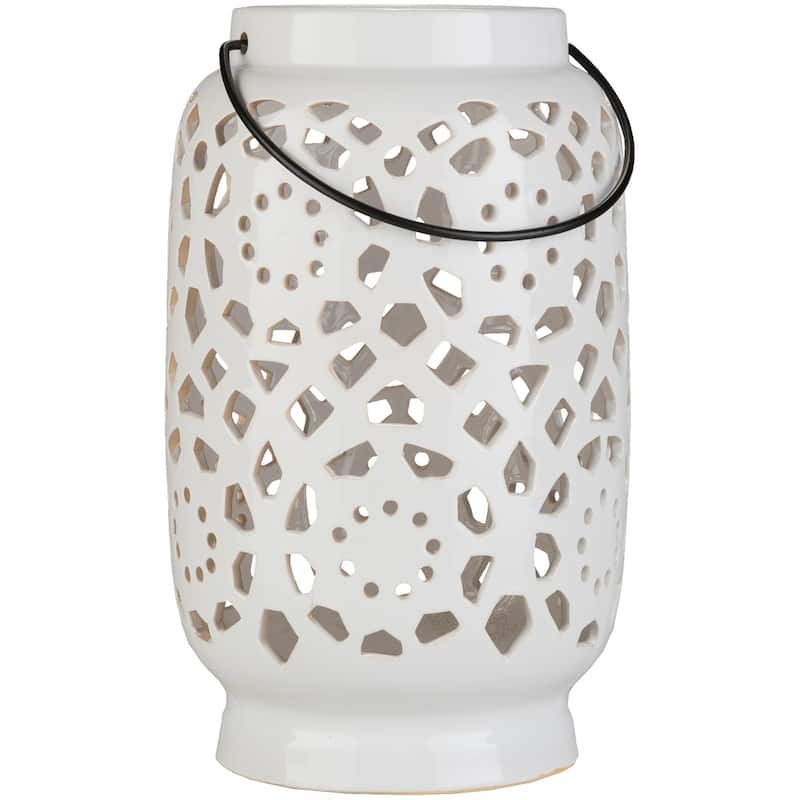 Livabliss Pamela Ceramic Large Size Decorative Lantern - Large - Ivory