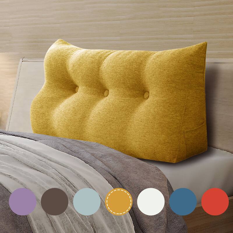 WOWMAX Bed Rest Wedge Bolster Pillow Yellow Linen Blend Decorative