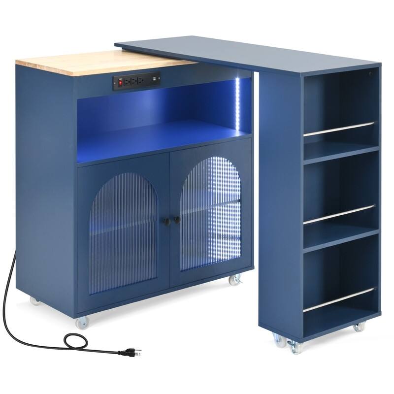 Rolling Kitchen Island With Extension Table, Power Outlet