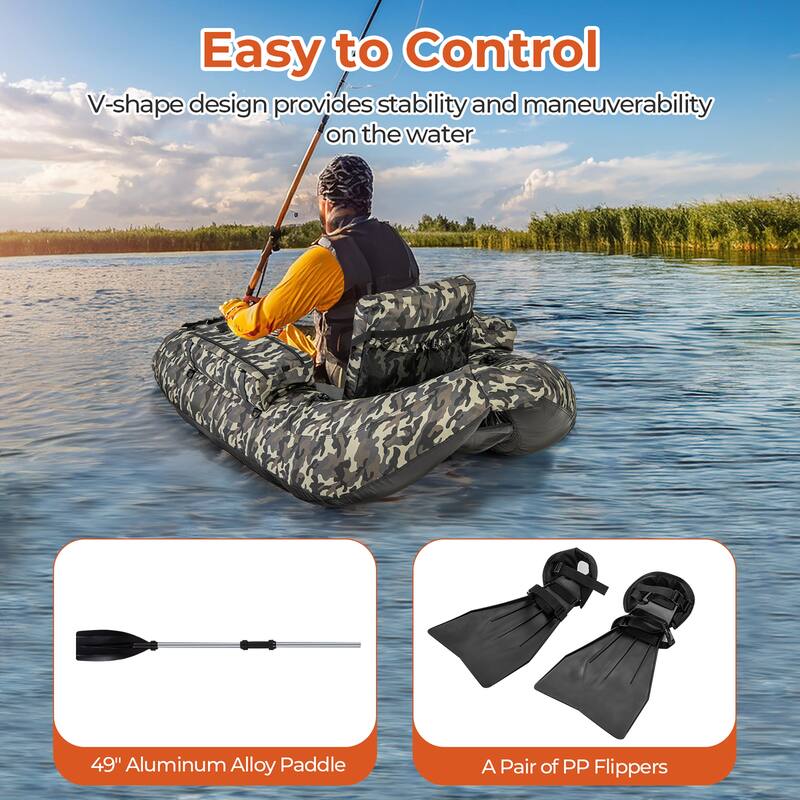 Gymax Inflatable Float Tube w/ Fish Ruler Rod Holder Storage Pockets
