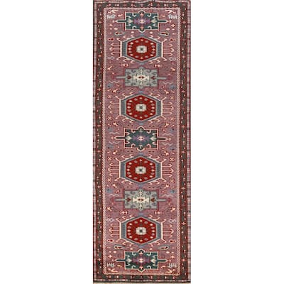 Hand Knotted Oriental 100% Wool Carpet Transitional Geometric Purples Khotan Runner Rug - 9' 10'' X 2' 7''