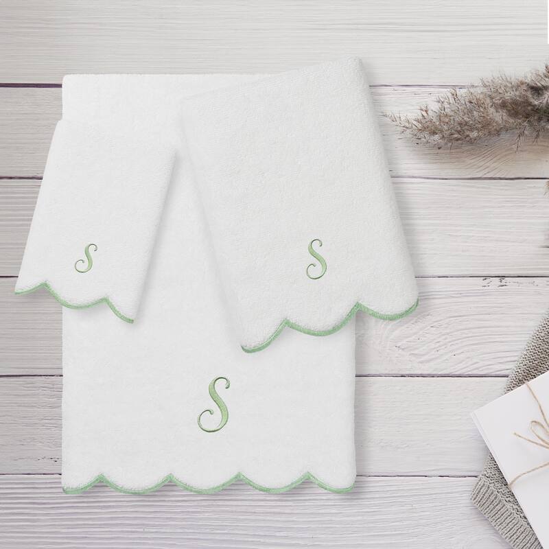 Authentic Hotel and Spa 100% Turkish Cotton Green ADORNIA Scallop Personalized 3 Piece Towel Set - 3 Piece Set