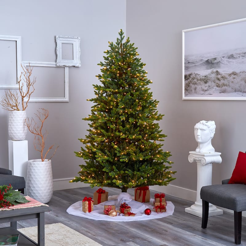 7ft Artificial Christmas Tree with Lights - Holiday Decor, Realistic Fir Tree, Pre-Lit Christmas Tree - Green - 84