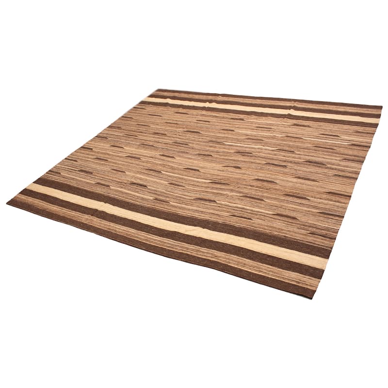 ECARPETGALLERY Flat-Weave Boho Brown Wool Kilim - 13'4 x 12'10
