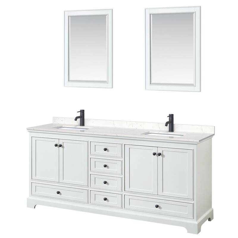 Wyndham Collection Deborah 80" Free Standing Double Basin Vanity Set - White / Carrara Cultured Marble Top / Matte Black