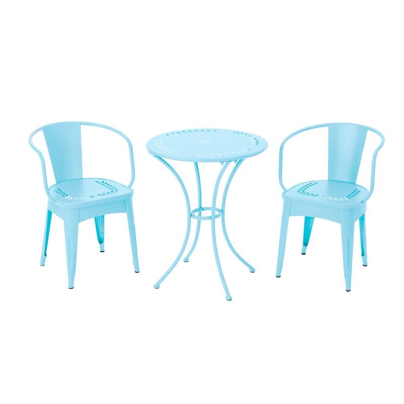 Roomfitters 3-Piece Outdoor Bistro Set Metal Patio Dining Furniture with Round Table and 2 Chairs, Light Blue