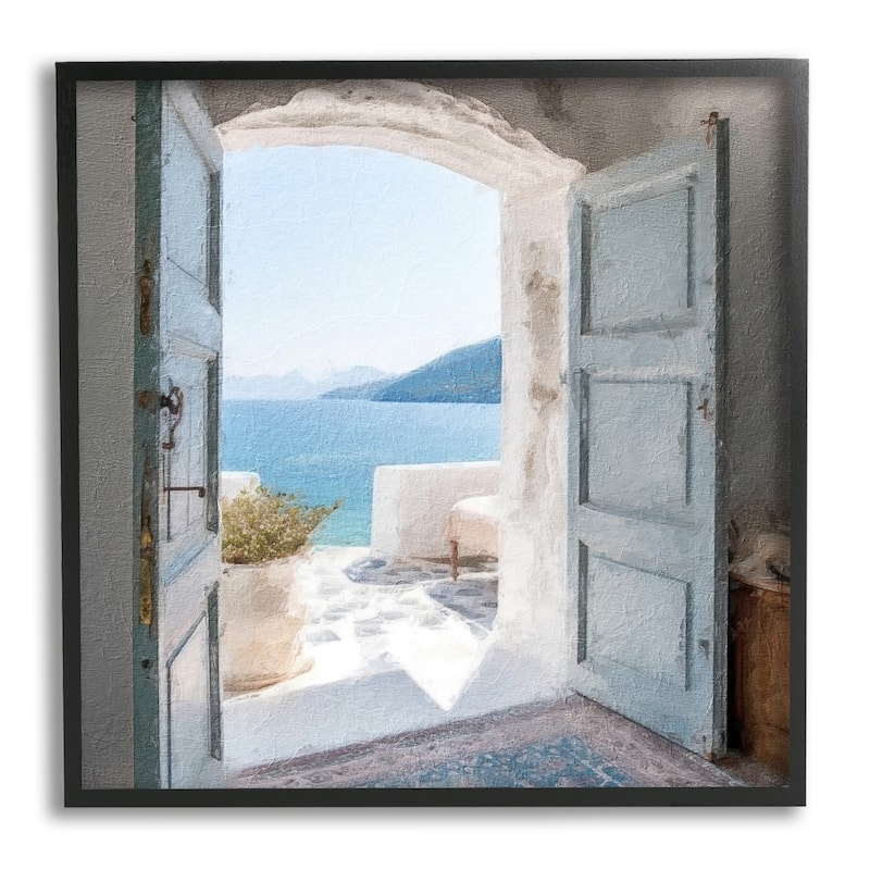 Stupell Coastal Greek Villa Framed Giclee Art Design by LSR Design Studio - 17 x 17 - Black
