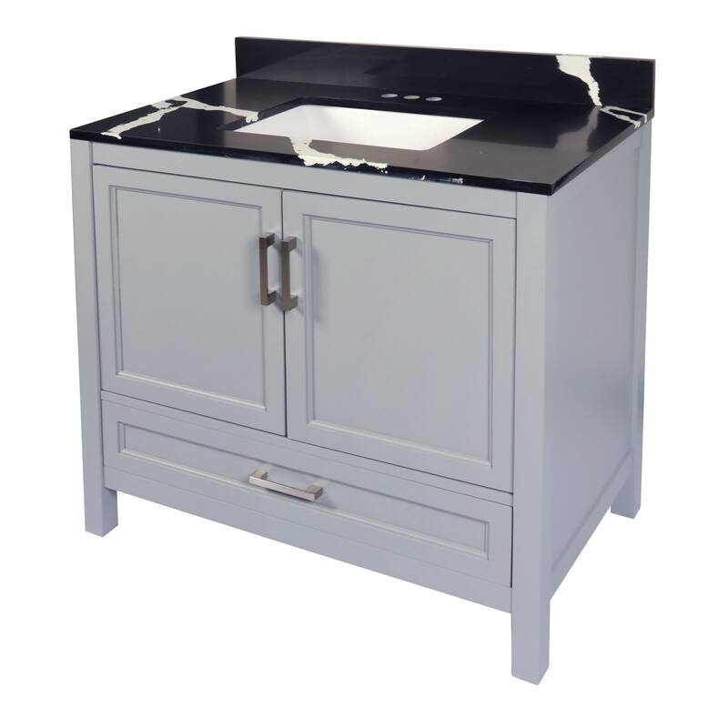 Nevado 37" Bathroom Vanity with Cultured Marble Vanity Top Sink in White with White Basin