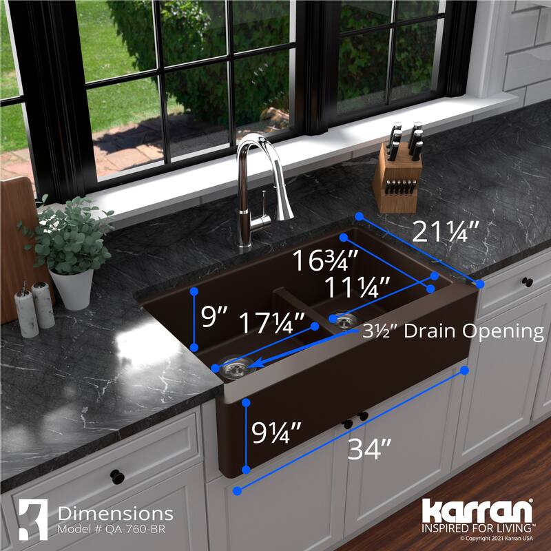 Karran Farmhouse/Apron-Front Quartz Double Bowl Kitchen Sink Kit