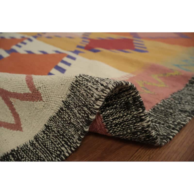 Hand Woven Oriental 100% Wool Carpet Southwestern Modern Multi-Colored Kilim Area Rug - 9' 9'' X 6' 8''