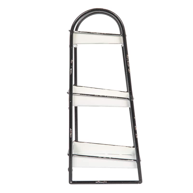 Heavily Distressed White 3-Tier Metal Tray with Black Frame and Rim