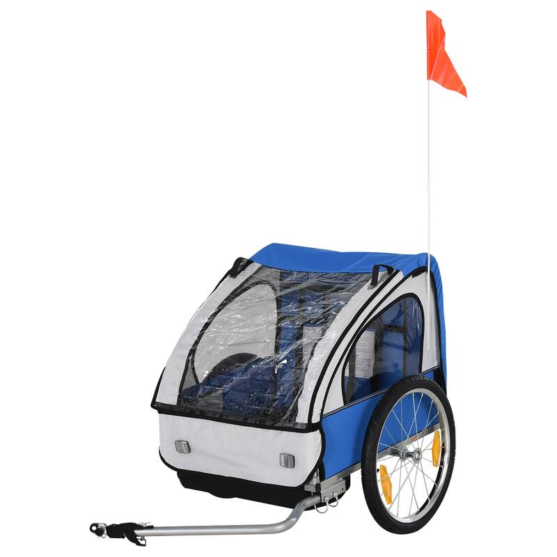 Aosom 2-Seat Kids Child Bicycle Trailer with a Strong Steel Frame, 5-Point Safety Harnesses, & Comfortable Seat