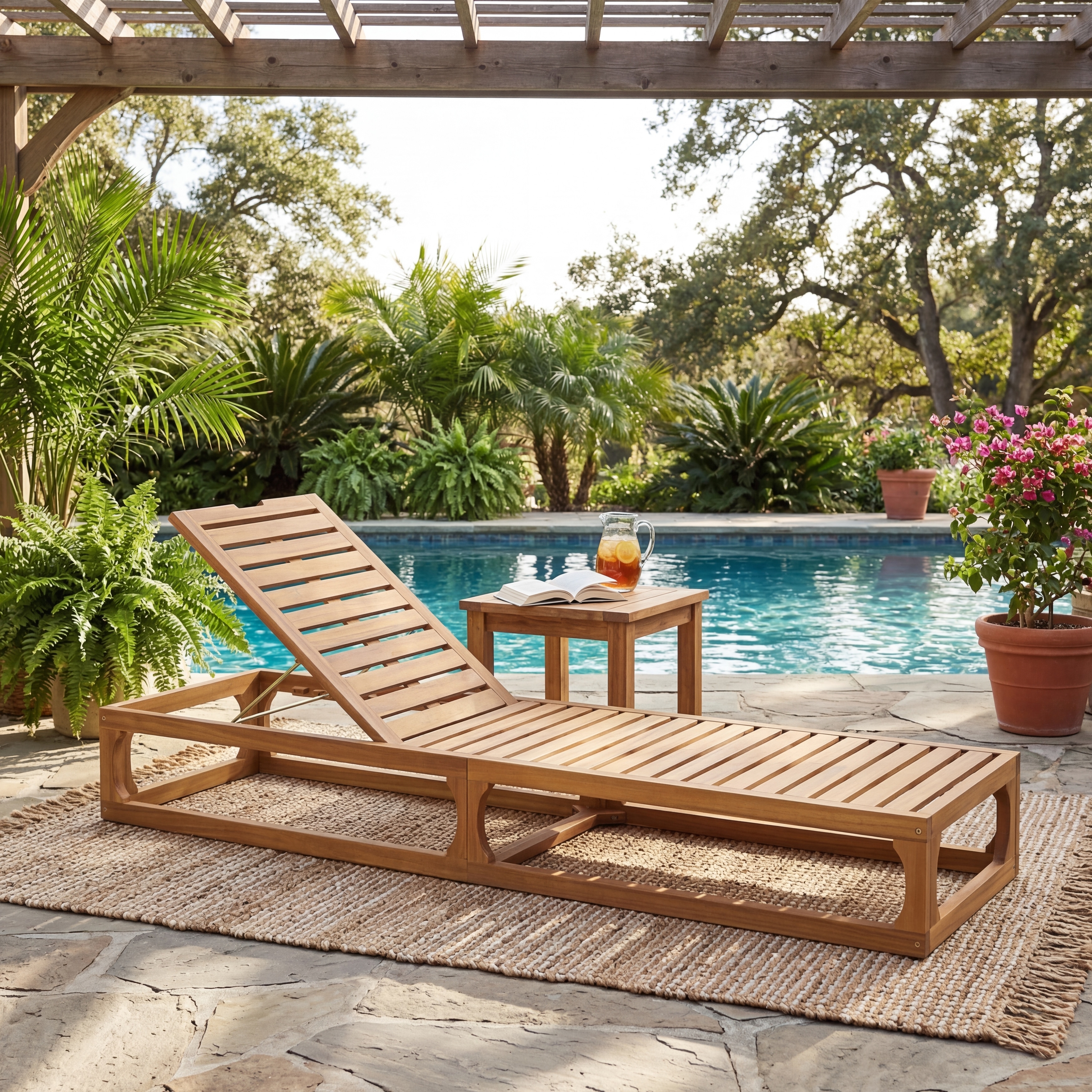 Christopher Knight Home - Outdoor Acacia Wood Chaise Lounge with Adjustable Reclining Backrest and Weather-Resistant Open-Frame
