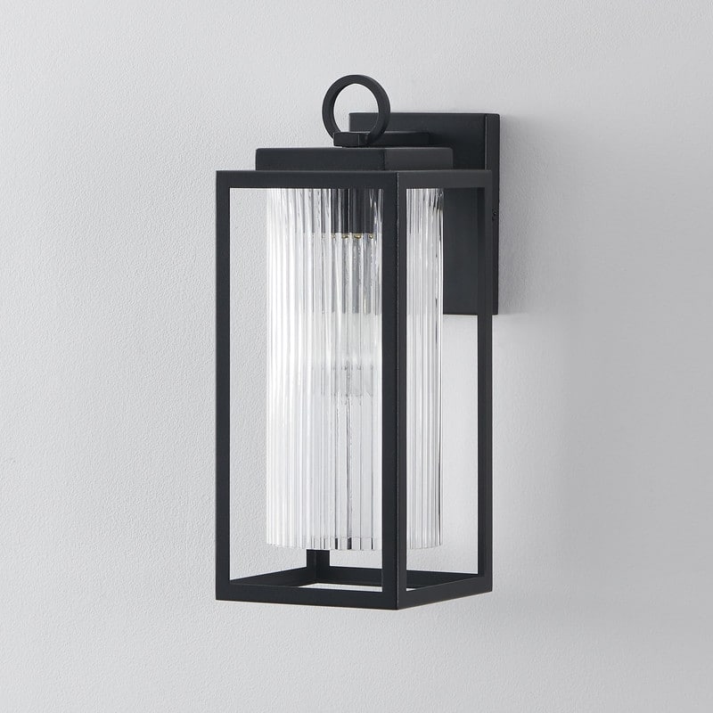 KAWOTI 1-Light Outdoor Wall Sconce with Cylindrical Ribbed Glass - W5.5" x D7" x H14"