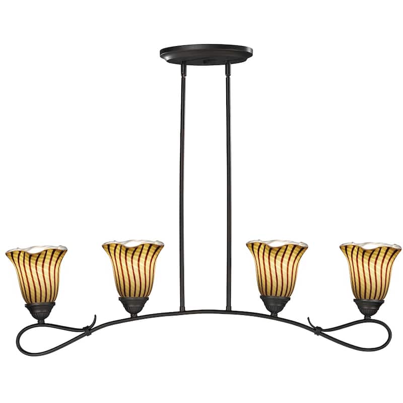4-Light Valley Glen Hand Blown Art Glass Island Fixture - Dark Bronze