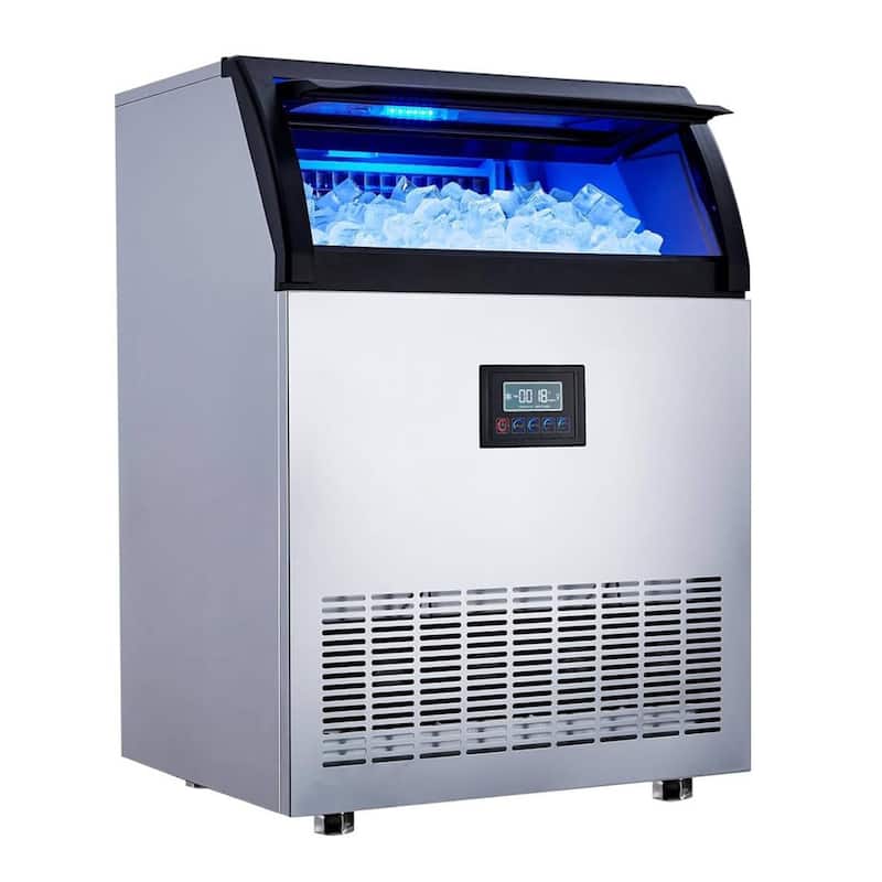 Commercial Ice Maker Machine with 55 Lbs Basket 200LB/24H - N/A - Silver