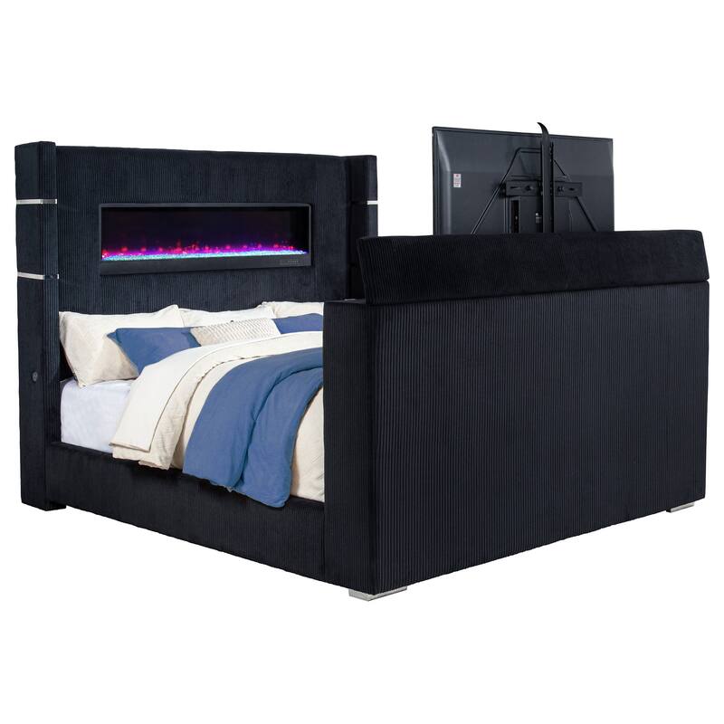 Tisdall Flame Visualizer Wingback TV Bed Black