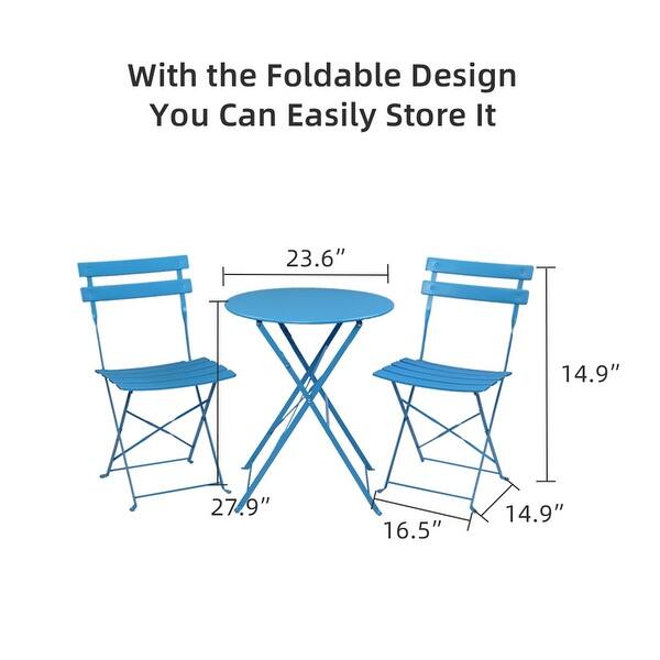 Shop Iron Folding Three Piece Set 2 Chairs 1 Table Blue Overstock 31622005