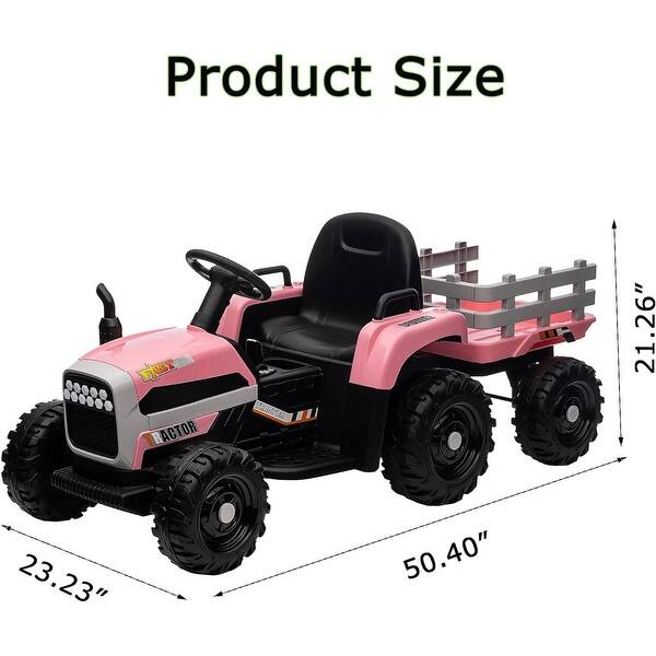 dimension image slide 1 of 4, Kids Ride on Tractor with Trailer & Parent Remote Control, Dual Motors,3-Speed Adjustable,USB,MP3,LED Light, Safety Belt